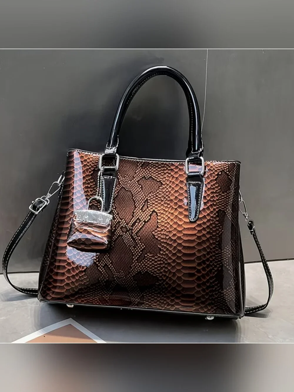 Purple Snakeskin satchel handbag with silver hardware & coin purse...Now $30